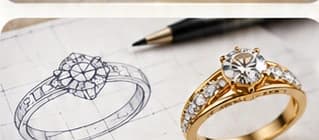 Illustrative jewelry sketch and finished custom ring